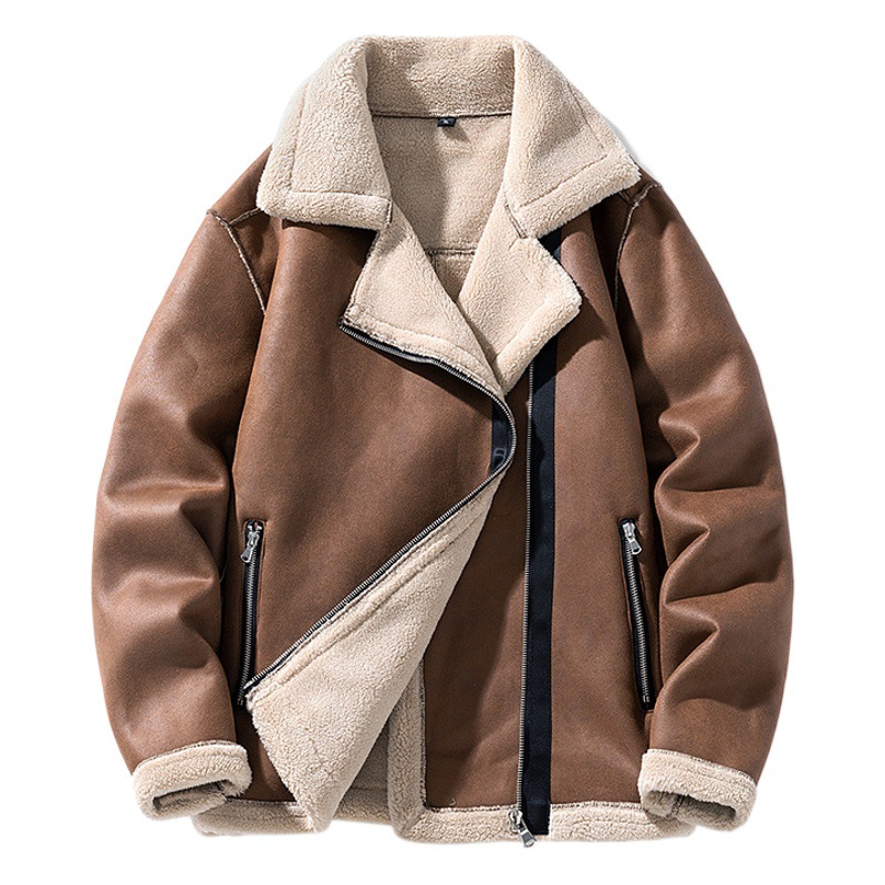 秋冬の機関車の服の男性のファッションのブランドのゆったりしているスエードの毛皮の絨毯とベルベットのコートの高い街の潮流のカジュアルなごろつきのかっこいい襟のジャケット