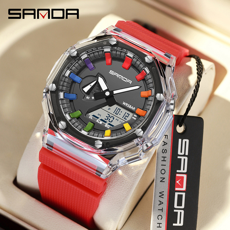 SANDA reloj electrónico transparente cinta de moda multifuncional reloj deportivo reloj despertador reloj a prueba de golpes 3341