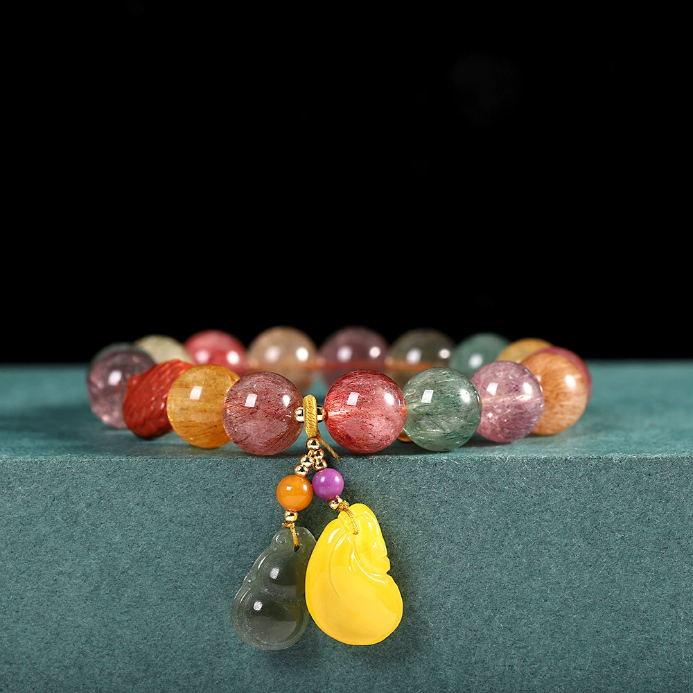 人品银品 Crystal wax agate, fashionable bracelet, silver 925 sample, simple and elegant design