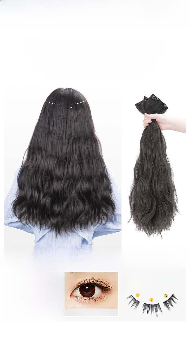 Pruik dames lang haar eendelige waterrimpel pruik onzichtbare naadloze haarverlenging driedelig lang krullend haar grote golf_voghion.com