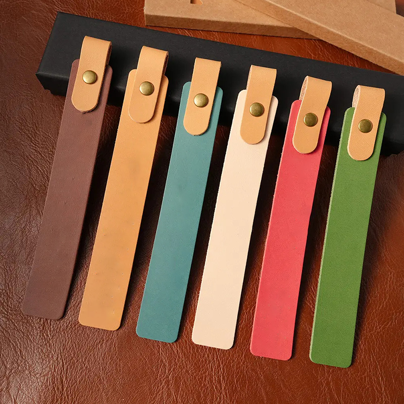 创意日韩撞色皮革书签 皮革小礼品文具pu书签 学生文艺阅读标记器