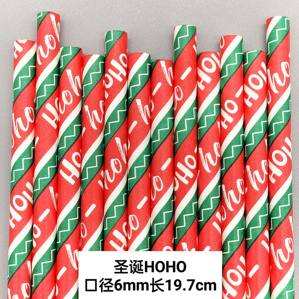 Navidad serie desechable biodegradable papel Kraft paja jugo bebida postre Mesa pastelería decoración papel paja
