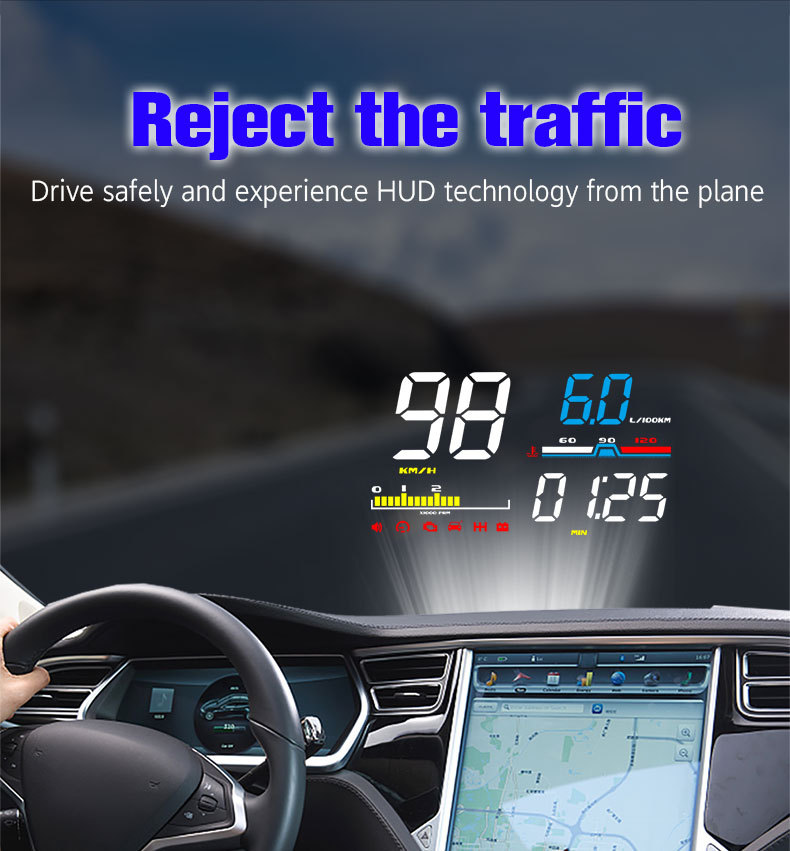 Car Head-Up Display Obd High-Definition Hud Vehicle Head-Up Display Instrument Speedometer Water Temperature Fuel Consumption Meter Cross-Border Exclusive Supply