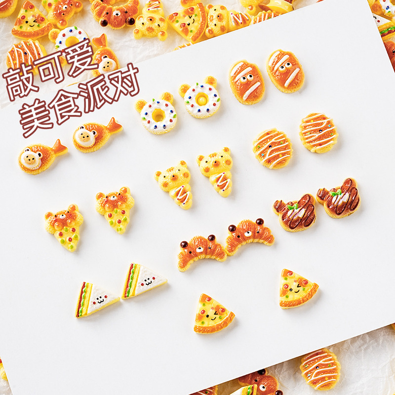 Food and Play Bear Donut Nail Art Jewelry Simulation Bread DIY Cream Glue Mobile Phone Shell Fake Nail Accessories Wholesale