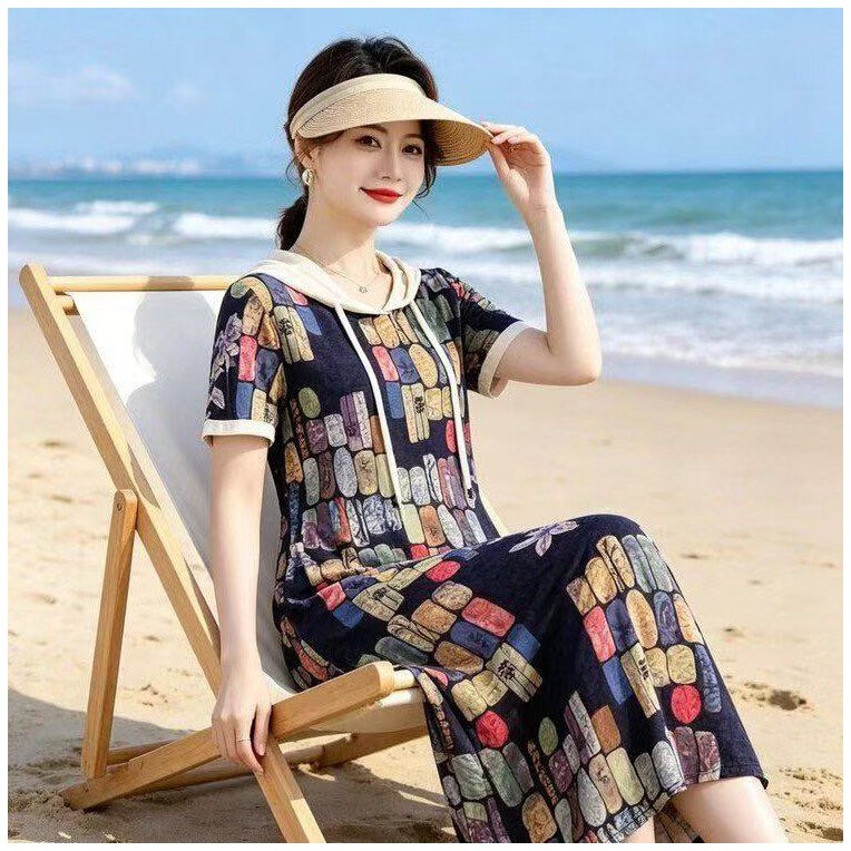 2026 Trendy Hooded Style Versatile Slimming Plus-Size Dress Summer New Slimming Versatile Mid-Length Dress 2026 Trendy Hooded Style Versatile Slimming Plus-Size Dress Summer New Slimming Versatile Mid-Length Dress