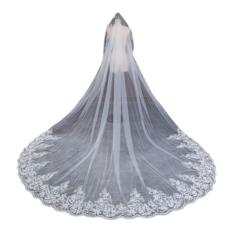 2022 New Bridal Wedding Veil 4 Meters Lace Cathedral Amazon Hot Selling Foreign Trade Headwear