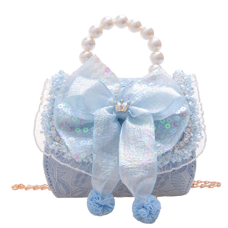 Bolso infantil de perlas 2024 nueva chica arco de moda, bolsa de tramo inclinada, princesa de moda, accesorios de algodón y lino, bolso