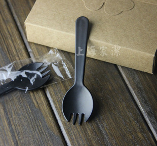♡ Black Cake Fork and Spoon Integrated Frosted Fork and Spoon Western Pastry Fork and Spoon Extra Thick Fork Individually Packaged Fork and Spoon