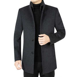 水貂毛领白鸭绒内胆冬季男士羊毛尼子大衣商务休闲中年男装2色选