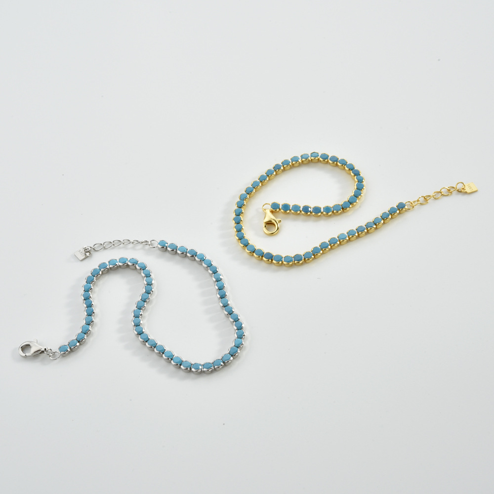 Electroplating Gold Plating Process 18K Real Gold Plated Plating Material 1 Piece 925 Sterling Silver Geometric Diamond 925 Sterling Silver Tennis Chain Necklace