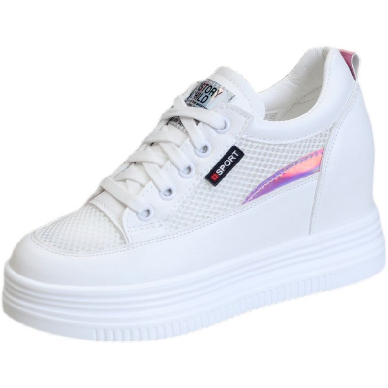 2026 Spring And Autumn Breathable White Shoes For Women, Thick Sole With 4CM Internal Height Increase, Slimming,_vogvips.com