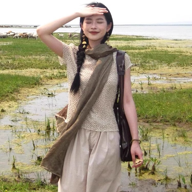 复古文艺棉麻碎花褶皱围巾女薄款大西北民族风披肩废土风丝巾纱巾|undefined
