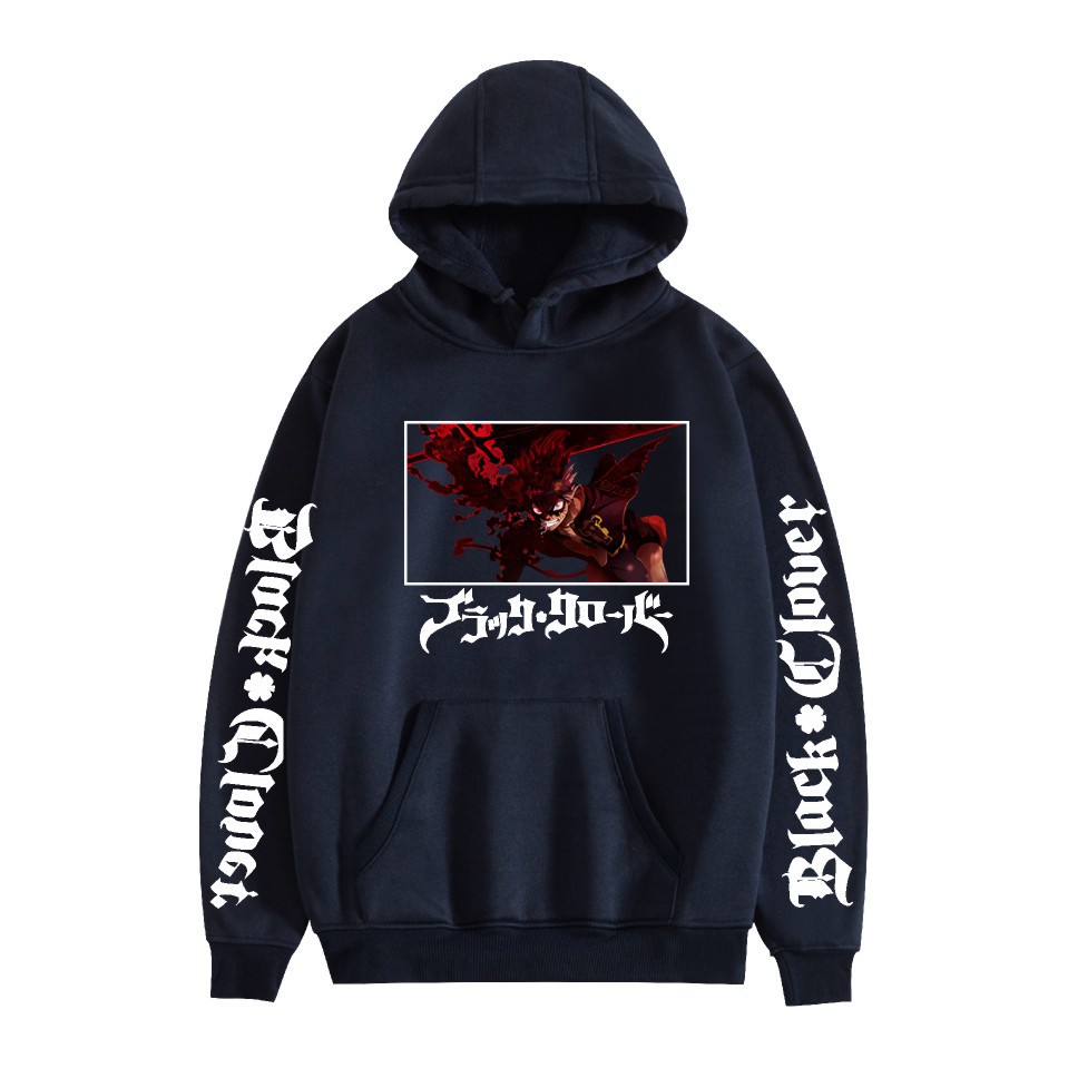 Nuevo estilo transfronterizo popular popular japonés riman black de cuatro hojas-Black Clover más suéter con capucha de terciopelo para mujer