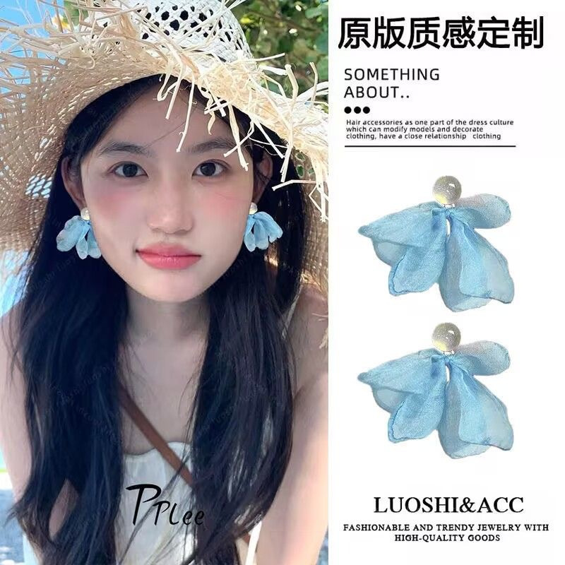 夏日蓝色花朵流苏耳环2025新款绝美夸张海边度假风耳饰夏天耳环|undefined