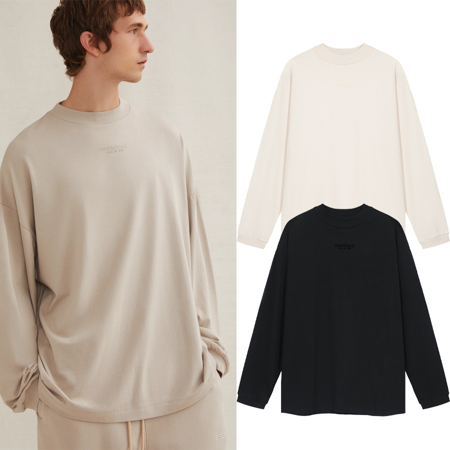 FOG 23FW nueva serie de manga larga Camiseta ESSENTIALS pecho pequeño Logotipo de silicona de los hombres de manga larga suelta