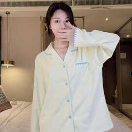秋冬季新款休闲舒适睡衣女女款德绒浅绿色kitty压花双长M-2XL四码