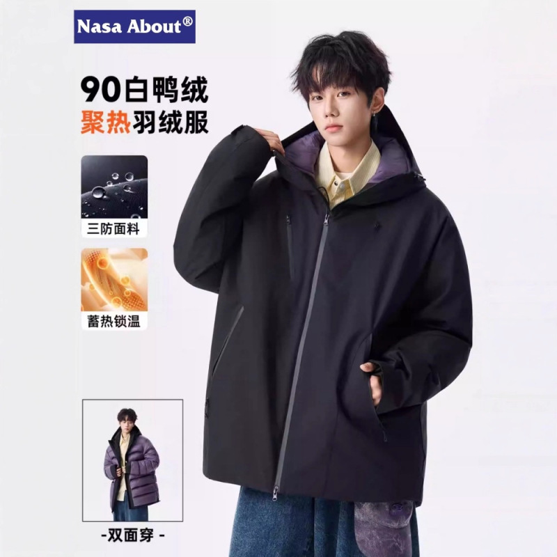 Nasa Reversible Assault down Jacket Men's Winter 2025 New Outdoor Three-Proof Workwear Thickeneded Duck down Jacket