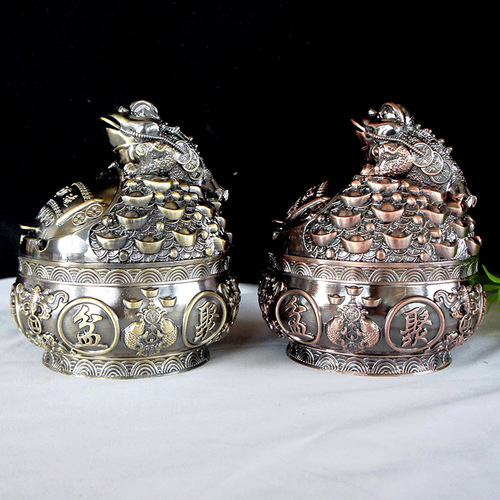 Dragon and Phoenix Cup Dragon Turtle Golden Toad Cornucopia Ashtray Metal Craft Ornament Office Gift Dragon Body Turtle Longevity and Health