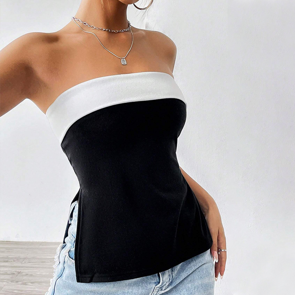 Amazon cross-border women's clothing, European and American style sweet and spicy vest, 2026 autumn and winter new style, strapless color blocking short outerwear top