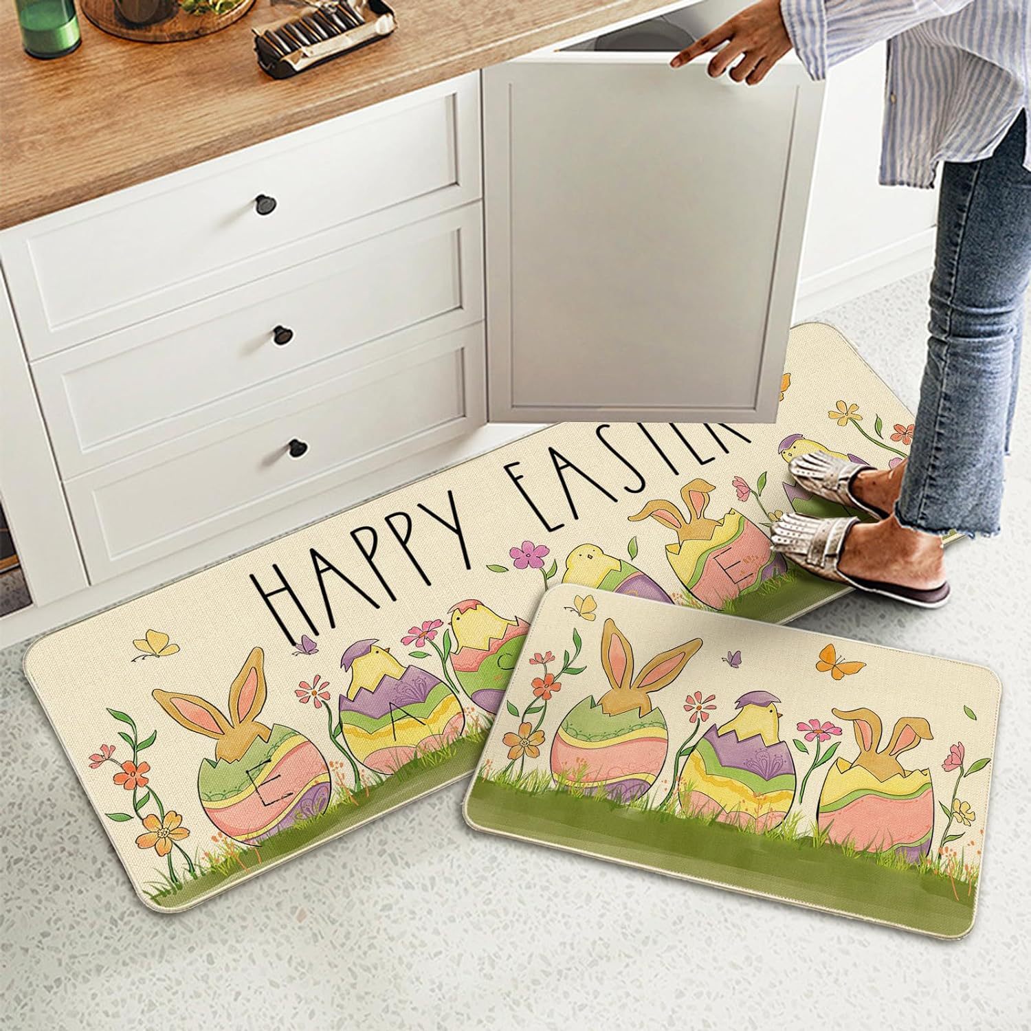 Easter Egg Crystal Velvet Floor Mat Non-slip Kitchen Door Rug_voghion.com