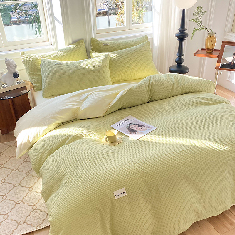 Clase A de alta gama de algodón waffle de cuatro piezas de algodón japonés waffle hoja de cama cubierta del edredón ins ropa de cama de algodón puro