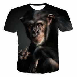 跨境时尚批发2022新款男装短袖t恤立体修身3D数码猩猩图案印花T恤