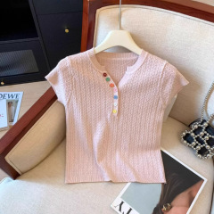 優しい風カラーボタン半袖ニット女性夏tシャツの新しいデザイン感が痩せている上着