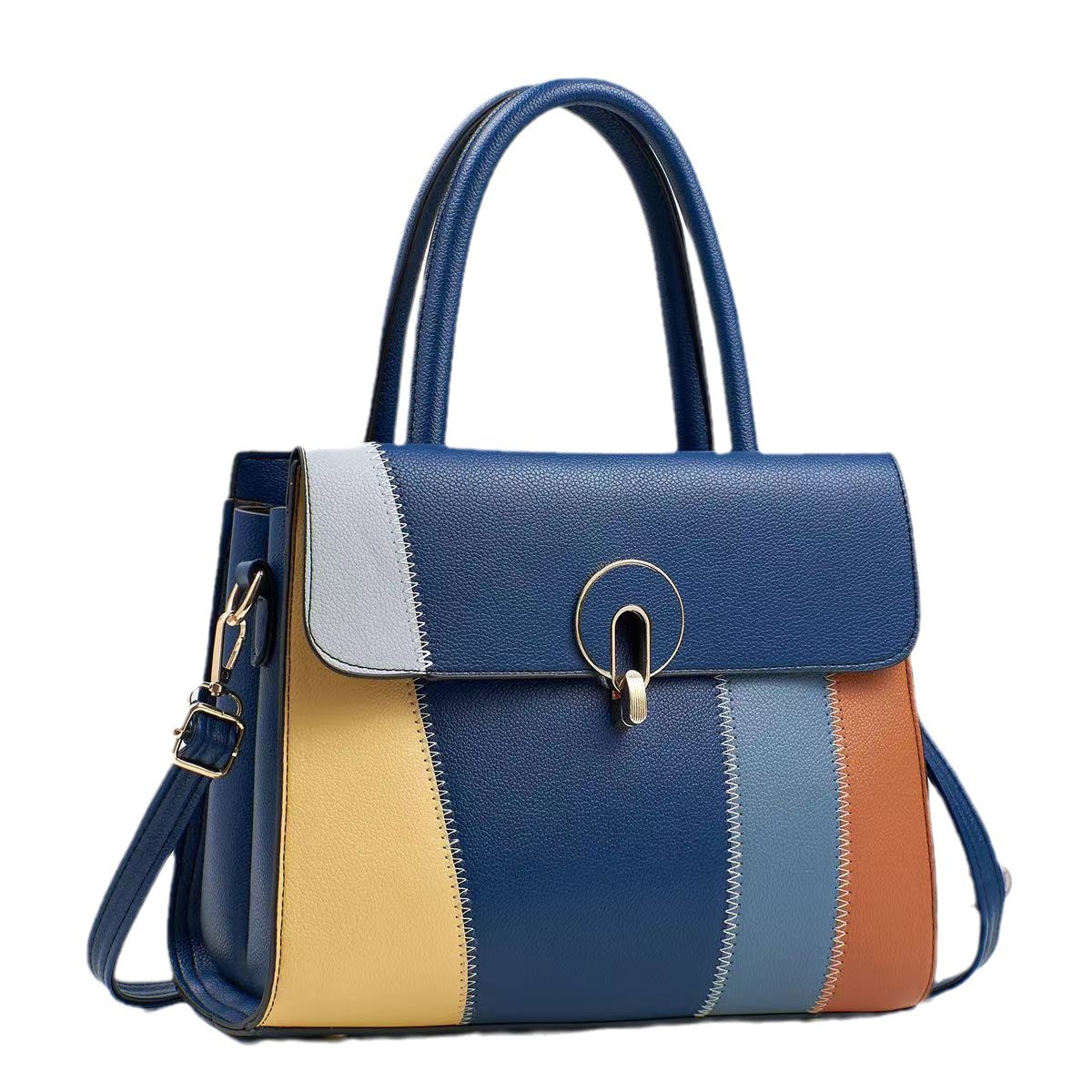 2024New splicing contrasting color fashionable and trendy women's handbag, high-end sense, large capacity shoulder bag,_voghion.com