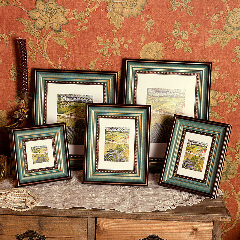 American-style retro green small picture frame wall-mounted 5-inch 6-inch 7-inch 8-inch 10-inch 12-inch wedding frame photo frame decoration plus wash photos
