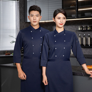 French collar high quality kitchen overalls long sleeve spring and autumn coat printed and embroidered barbecue baking chef hotel men and women