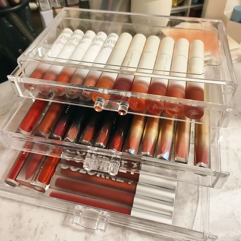 Ящик для хранения косметики для макияжа, ящик для стола, губная помада, глазурь для губ, акриловая анти-выпуклая полка для хранения туалетного столика