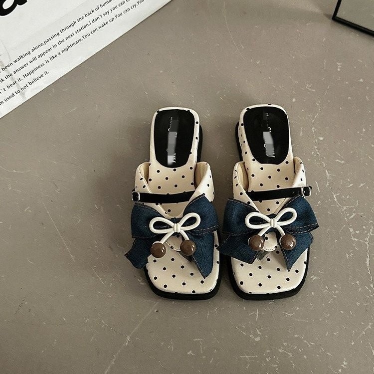 Un botón dulce arco ondulado flip flops para mujeres 06 verano usar coreana de suela gruesa sandallas de playa antideslizantes image 9