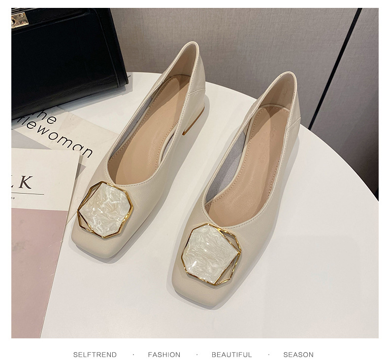 Elegant Women's Leather Dress Shoes Square Toe Thick Low Heel_voghion.com