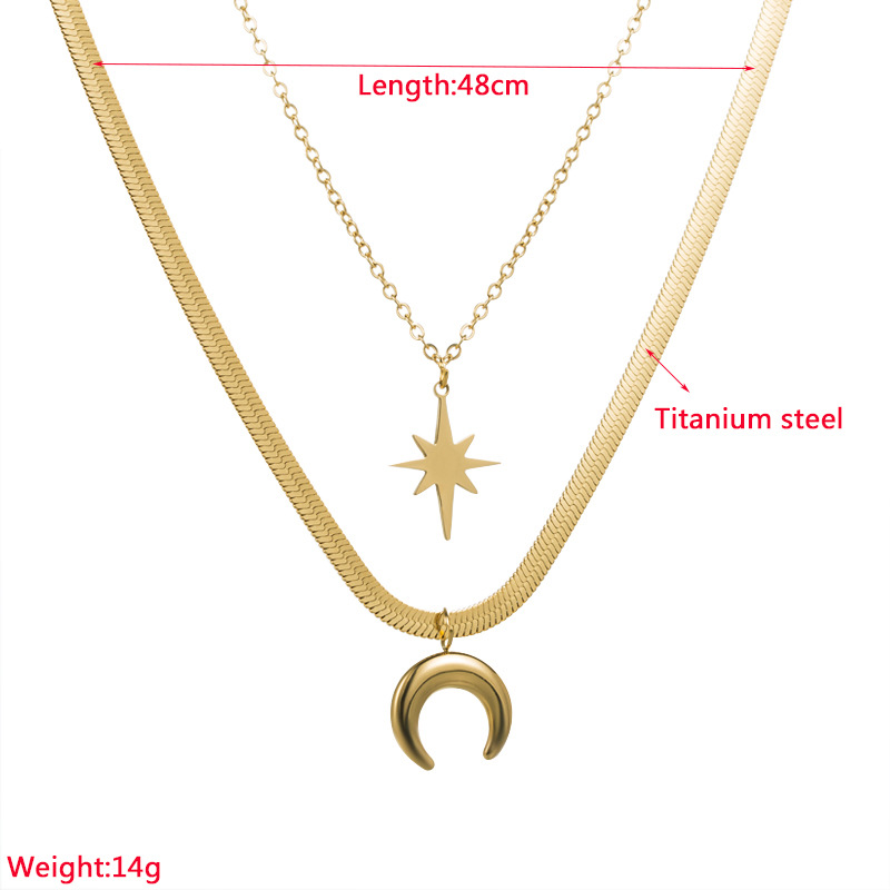 Fashion Star Moon Titanium Steel Layered Necklaces Plating Stainless Steel Necklaces 1 Piece