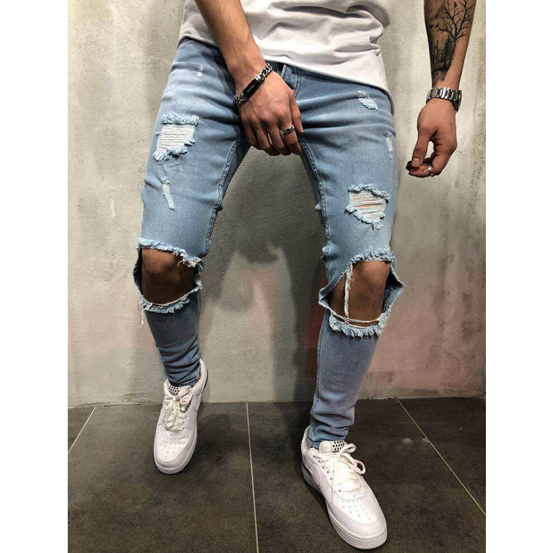 Jeans Ajustados Con Roturas para Hombre de Mezclilla con Elastano, Ligeramente Elástico image 7