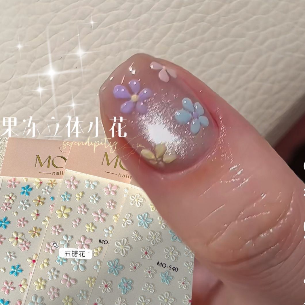 冰花美甲贴纸夏日浮雕立体小花果冻贴纸指甲贴清新小花diy相机贴