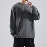 Мужской черный хлопковый демисезонный лонгслив, цветная приятная телу толстовка для отдыха, осенний, свободный крой