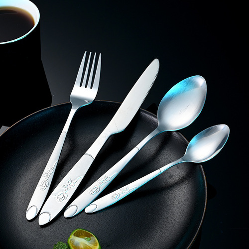 Thickened stainless steel tableware fork, spoon, retro Western dinner knife, fork, spoon hotel steak knife, fork, soup spoon set wholesale