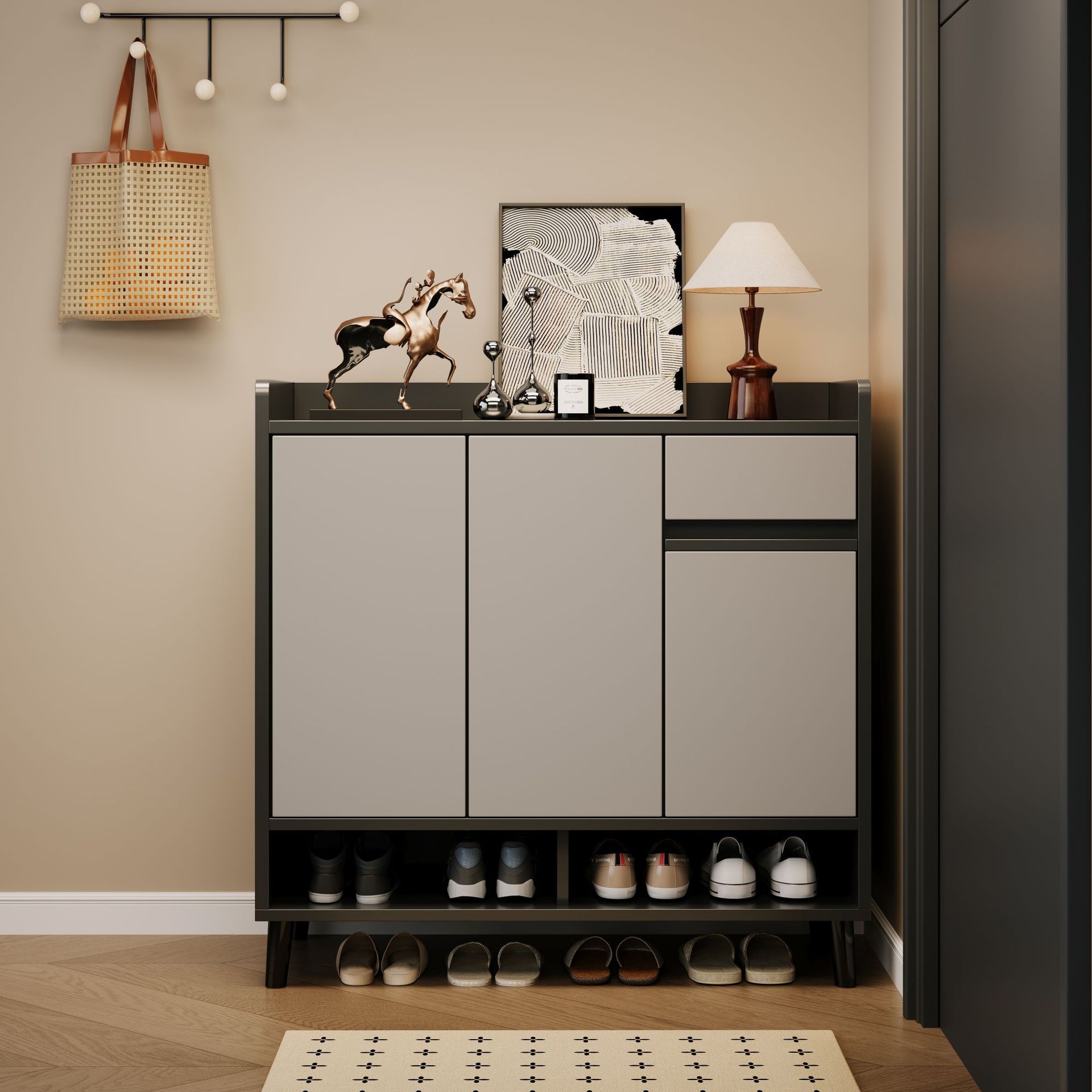 Gabinete de zapatos pequeño puerta estrecha gabinete de almacenamiento interior doméstico integrado contra la pared 2026 nuevo tipo de casa pequeña rack de zapatos de almacenamiento multicapa