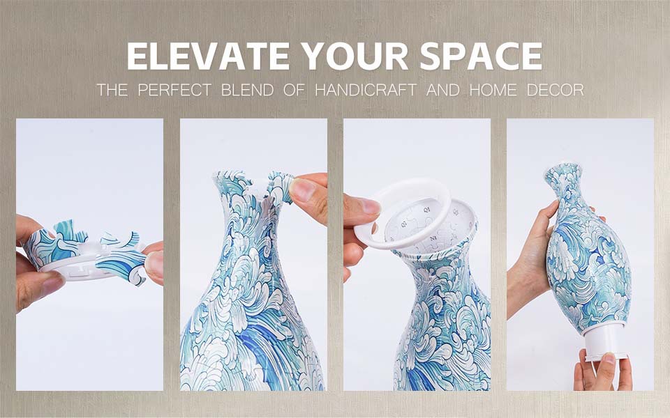 3d Puzzle Vase Blue And White Porcelain Creative Home Ornament_voghion.com