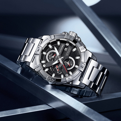 A unisex cross-border watch with a self-luminous, waterproof design for men, featuring a steel strap and quartz movement.