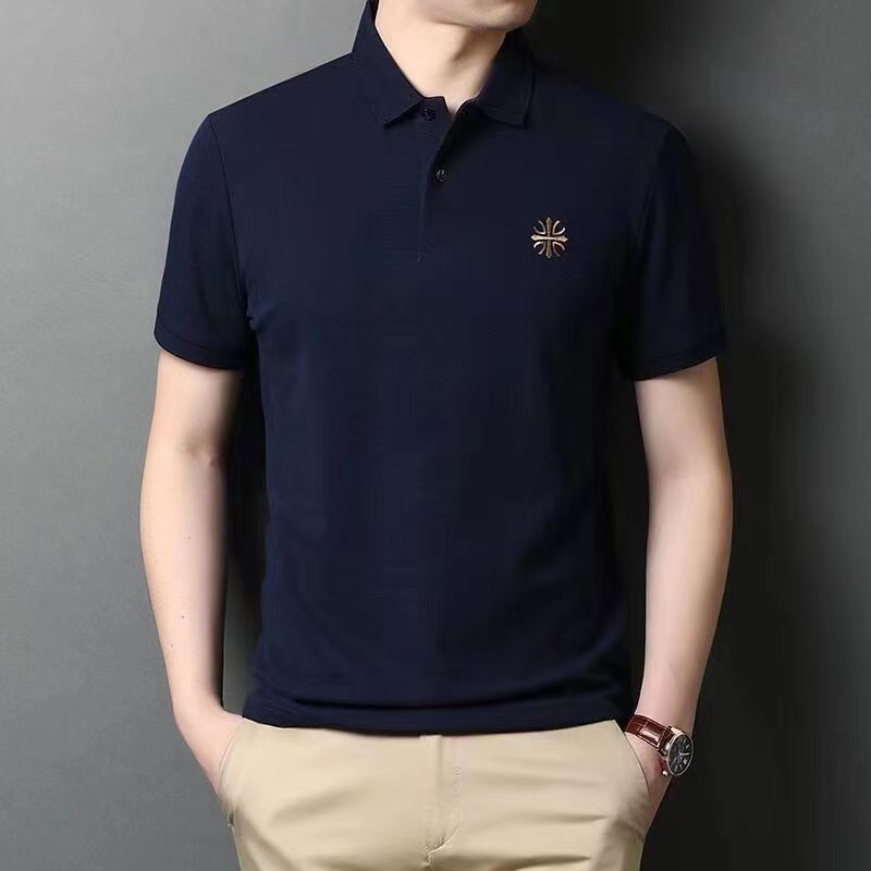 (Se admite la entrega de una pieza) Camiseta de manga corta para hombre de verano bordada camisa de polo de talla grande de negocios de moda Comercio exterior Al por mayor