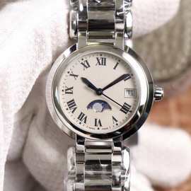 浪家心月真月相石英手表精钢钢带蓝宝石女士腕表三码合一