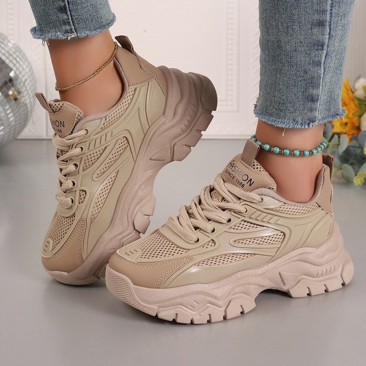 Foreign Trade Cross-Border Dad Shoes 2025 Mesh Breathable White Shoes Thick Sole Heightening Casual Shoes Large Size Sports Women's Shoes