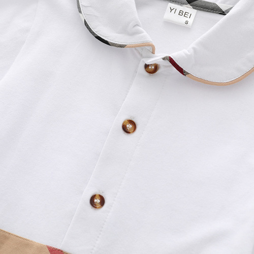 2024 New Arrival Girls' Collared Preppy-Style Skirt: Short-Sleeve Knitted Dress in Pure Cotton