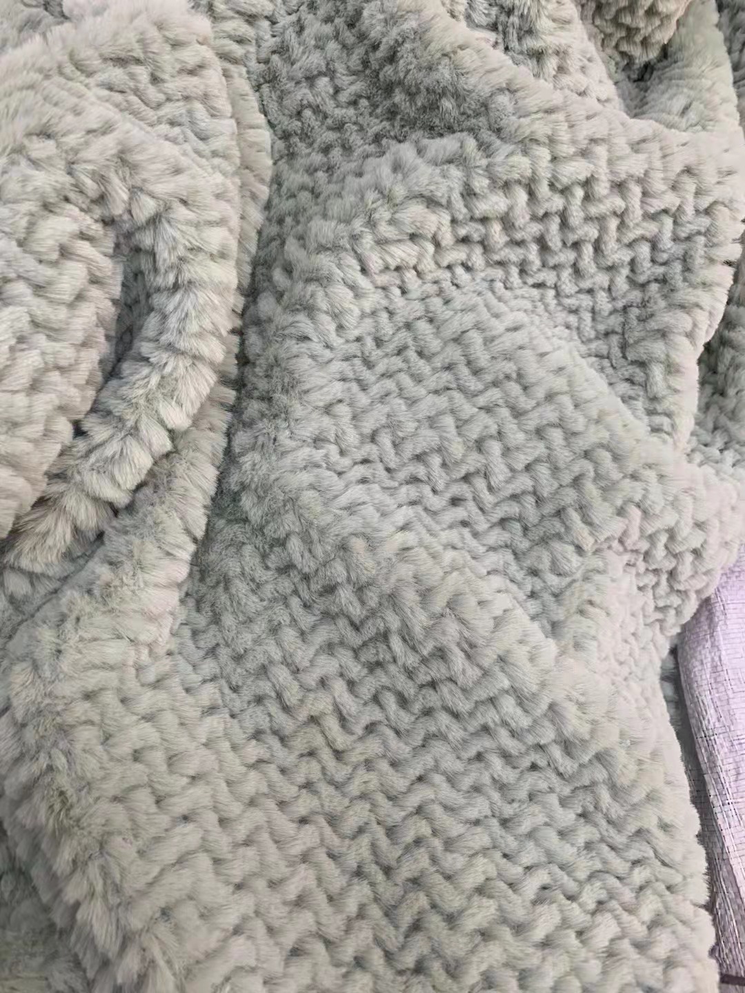Conejo trenzado nuevo producto, conejo trenzado, pelo de conejo imitación, ropa de cepillo de flores, chaqueta, bolsa, tela de piel imitación