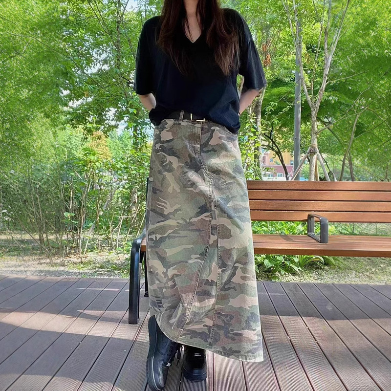 KEL American Autumn and Winter New A- line Camouflage High Waist Denim Dress Women KEL American Autumn and Winter New A- line Camouflage High Waist Denim Dress Women