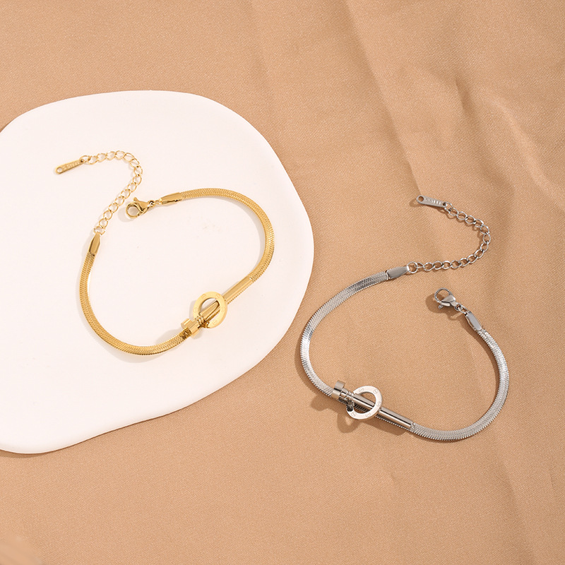 Cross-border Explosive Titanium Steel Nail Bracelet Light Luxury Simple Bracelet Women's 18K Golden Titanium Steel Snake Bone Chain Bracelet for Women