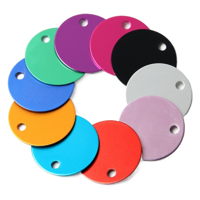 Cross-border spot round pet listing metal multi-color cat and dog anti-loss information nameplate color key chain pendant