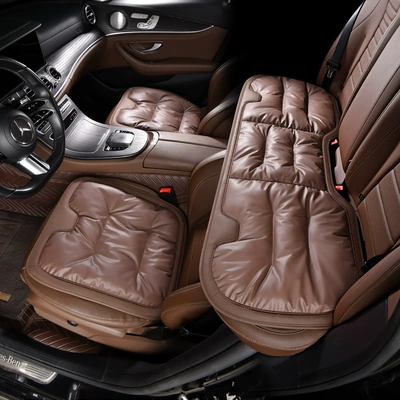 Seat cushion, seat cover — winter seat cushion three-piece main - chestnut-brown-anti-fouling-skinthree-piece-set-for-the-whole-car-soft-and-comfortable